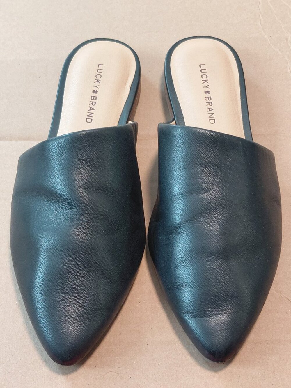 Lucky Brand Black Pointed Toe Upper Leather Mules Women's Size 6.5